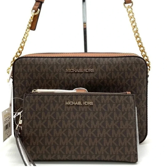Michael Kors Large EW Crossbody Bag & Large Double Zip Wallet Brown - Picture 3 of 13